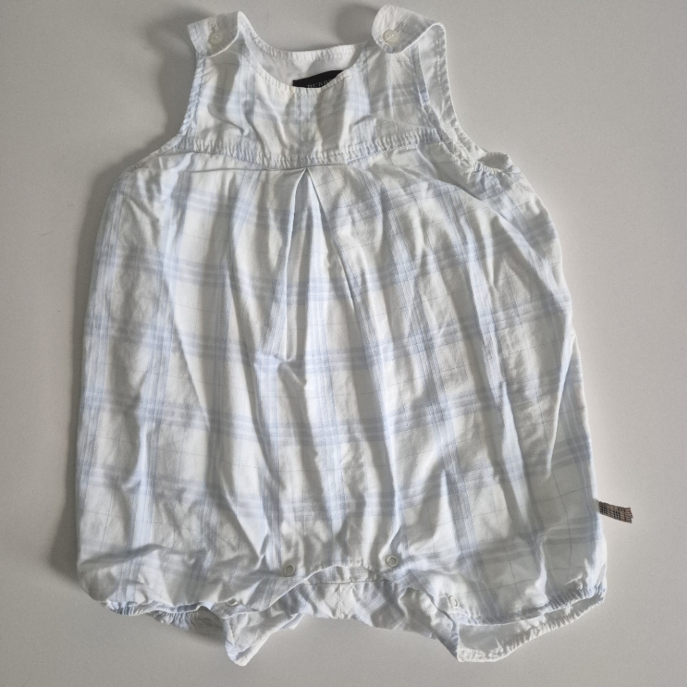 Burberry Baby White and Blue Plaid Baby Romper